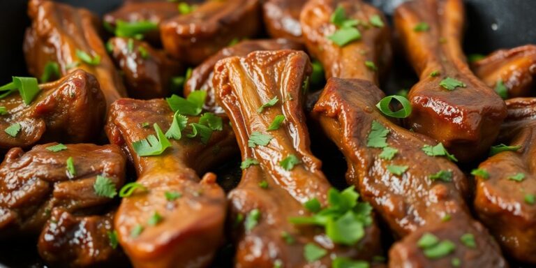 Tender beef tips sizzling in a skillet with herbs.