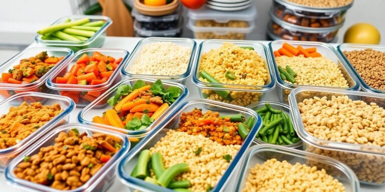 Healthy meal prep containers with fresh ingredients.