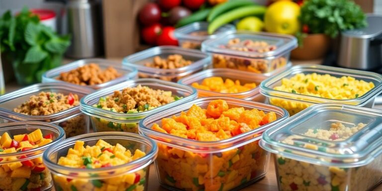 Colorful frozen meals in containers ready for busy nights.