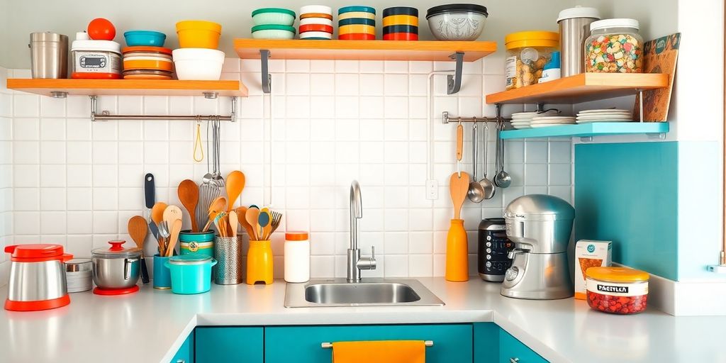 Organized kitchen gadgets on a clutter-free countertop.