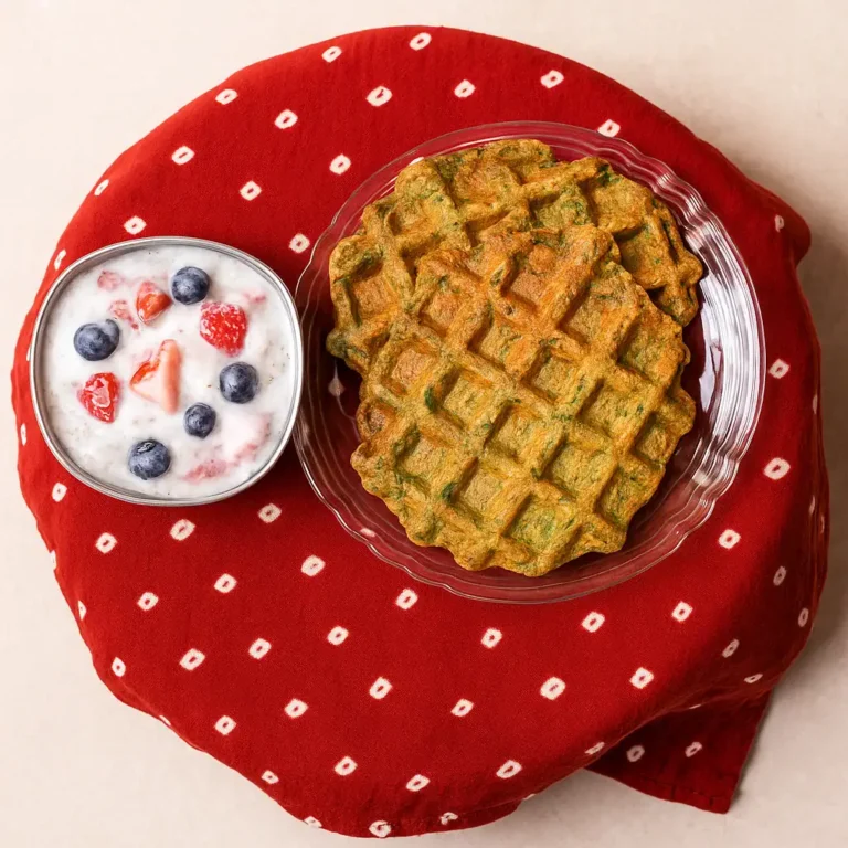 Healthy Sprouted Moong & Spinach Waffles with Fruity Yogurt - Plattershare - Recipes, food stories and food lovers Healthy Sprouted Moong & Spinach Waffles with Fruity Yogurt