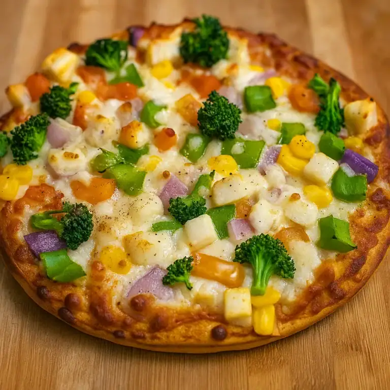Loaded Vegetarian Pizza: A Crispy, Cheesy Delight - Plattershare - Recipes, food stories and food lovers Loaded Vegetarian Pizza