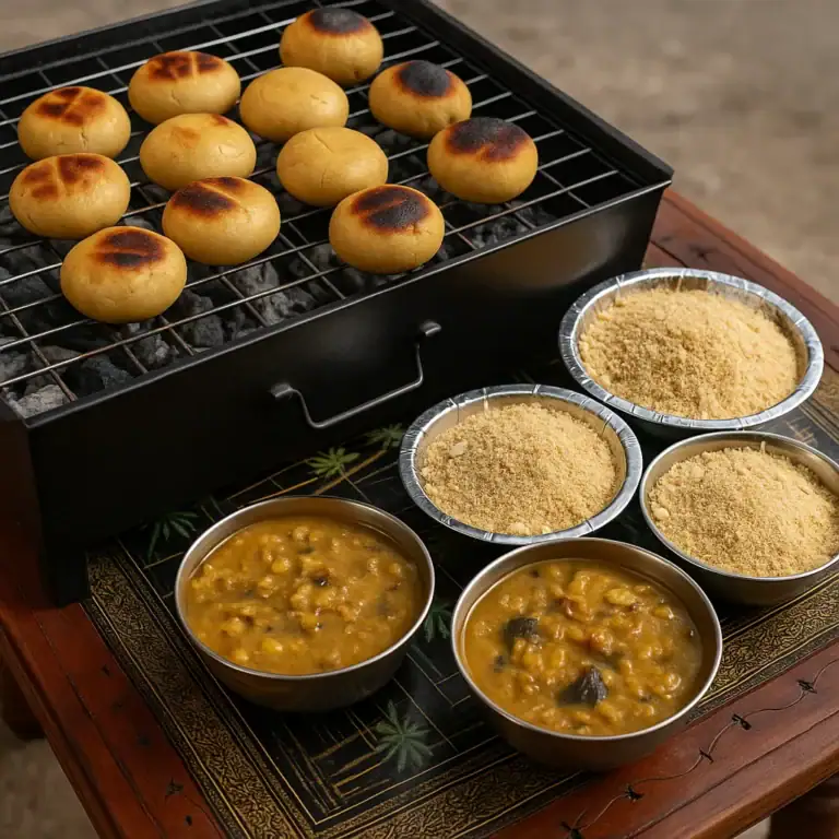 Smoky Barbequed Baati with Creamy Dal and Sweet Churma: A Rajasthani Feast - Plattershare - Recipes, food stories and food lovers Smoky Barbequed Baati with Creamy Dal and Sweet Churma A Rajasthani Feast