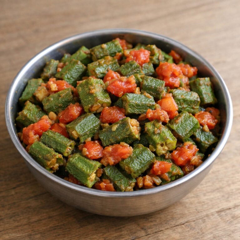 Bhindi Tomato Sabzi (Low-Oil, No Frying) - Plattershare - Recipes, food stories and food lovers Bhindi Tomato Sabzi (Low-Oil, No Frying)