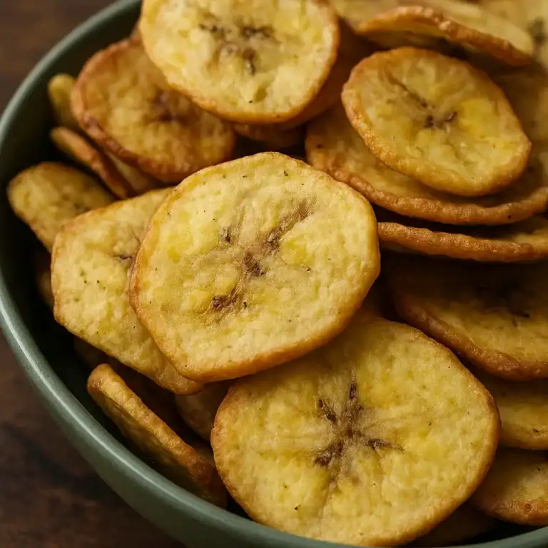 Crispy Air Fryer Banana Chips: A Healthy South Indian Snack - Plattershare - Recipes, food stories and food lovers Banana chips in a bowl, crispy and golden, perfect for snacking.