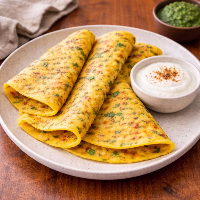 Insulin-Balancing Vegetable Besan Chilla with Probiotic Curd - Plattershare - Recipes, food stories and food lovers Insulin-Balancing Vegetable Besan Chilla with Probiotic Curd