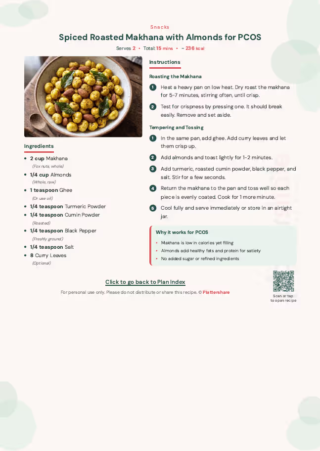 30-Day Indian Vegetarian Meal Plan Designed for PCOS - Plattershare - Recipes, food stories and food lovers 30-Day Indian Meal Plan to Lose Weight Without Dieting a