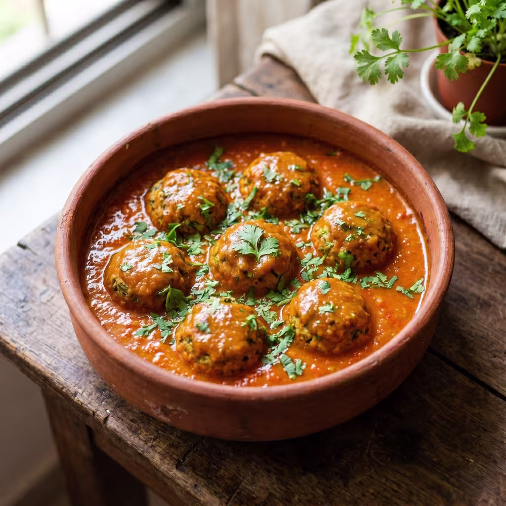 Baked Lauki Kofta in Light Tomato Curry - Plattershare - Recipes, food stories and food lovers Baked Lauki Kofta in Light Tomato Curry