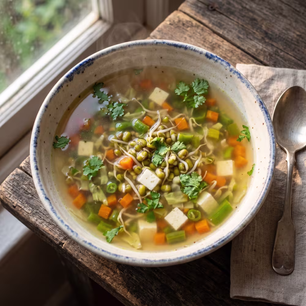 Clear Vegetable & Sprout Soup with Paneer - Plattershare - Recipes, food stories and food lovers Clear Vegetable and Sprout Soup with Paneer