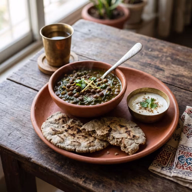 Iron-Rich Kala Chana Palak with Bajra Roti - Plattershare - Recipes, food stories and food lovers Iron-Rich Kala Chana Palak with Bajra Roti