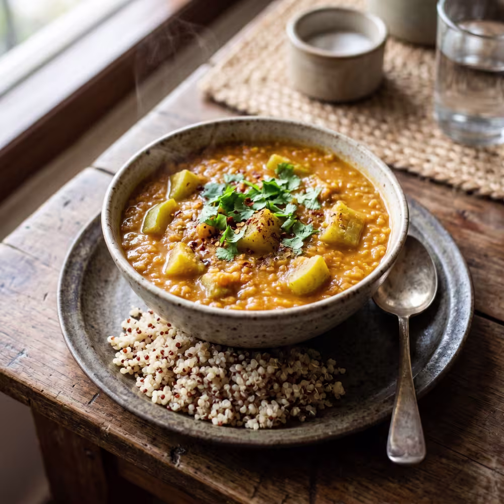 Masoor Dal with Lauki & Quinoa for PCOS Lunch - Plattershare - Recipes, food stories and food lovers Masoor Dal with Lauki and Quinoa