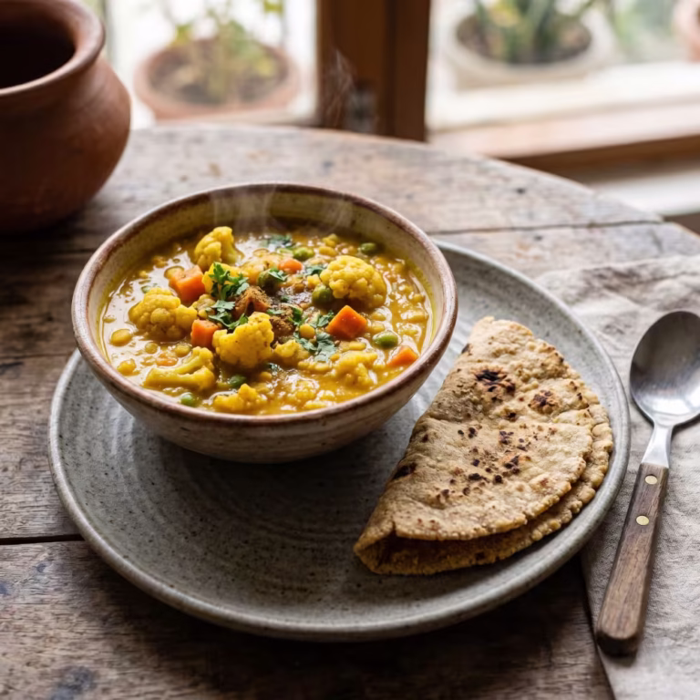 Mixed Vegetable Chana Dal with Single Millet Roti - Plattershare - Recipes, food stories and food lovers Mixed Vegetable Chana Dal with Single Millet Roti