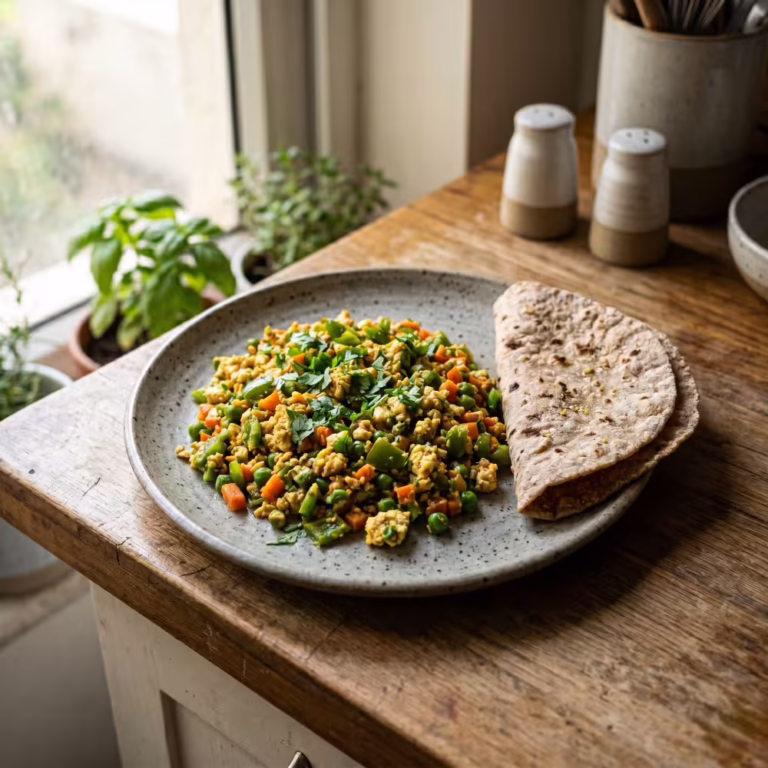 Mixed Vegetable Paneer Bhurji with Multigrain Roti - Plattershare - Recipes, food stories and food lovers Mixed Vegetable Paneer Bhurji with Multigrain Roti