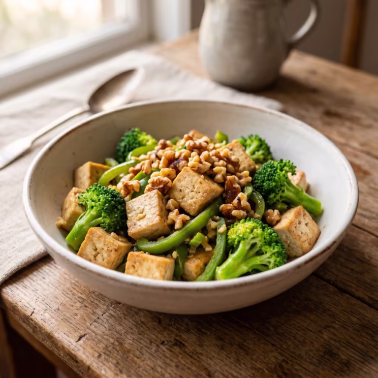 Tofu & Broccoli Stir-Fry with Toasted Walnuts - Plattershare - Recipes, food stories and food lovers Tofu and Broccoli Stir-Fry with Toasted Walnuts