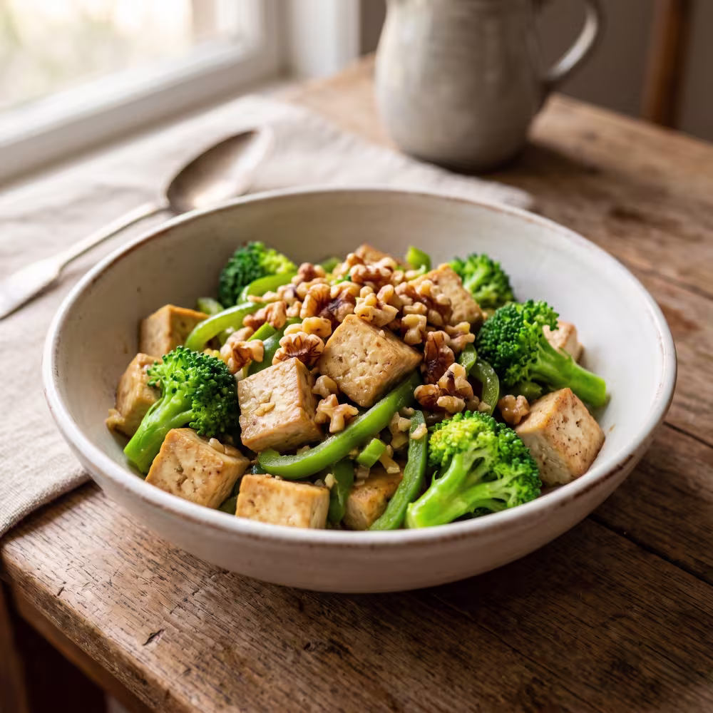 Tofu & Broccoli Stir-Fry with Toasted Walnuts - Plattershare - Recipes, food stories and food lovers Tofu and Broccoli Stir-Fry with Toasted Walnuts