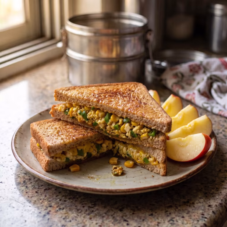 Corn and Paneer Sandwich for Kids Tiffin - Plattershare - Recipes, food stories and food lovers Corn and Paneer Sandwich for Kids Tiffin