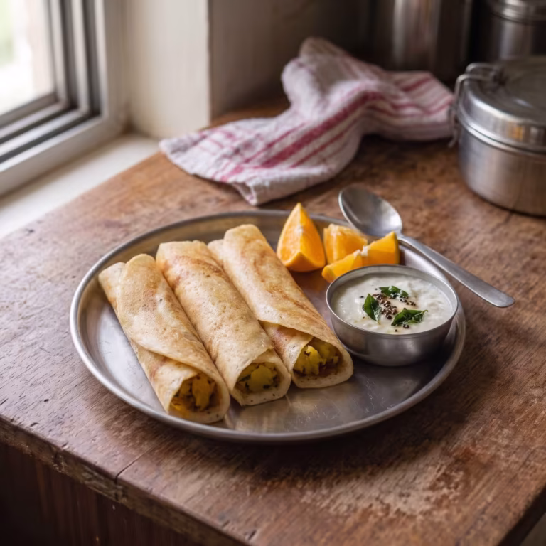 Mini Dosa Rolls for Kids Tiffin - Plattershare - Recipes, food stories and food lovers Mini Dosa Rolls for Kids Tiffin