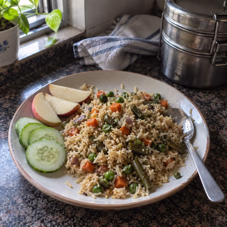 Vegetable Fried Rice for Kids Tiffin - Plattershare - Recipes, food stories and food lovers Vegetable Fried Rice for Kids Tiffin
