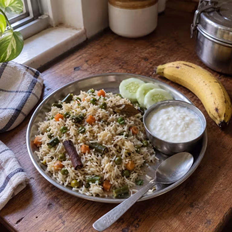 Vegetable Pulao for Kids Tiffin - Plattershare - Recipes, food stories and food lovers Vegetable Pulao for Kids Tiffin