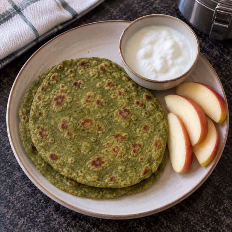 Spinach Paratha for Kids Tiffin - Plattershare - Recipes, food stories and food lovers Spinach Paratha for Kids Tiffin