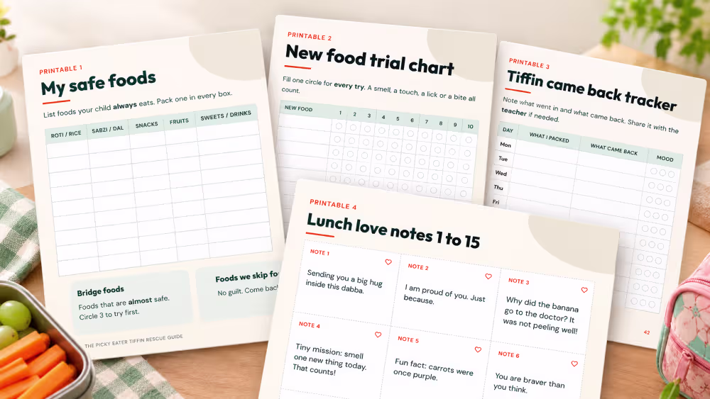 The Picky Eater Tiffin Rescue Guide - Plattershare - Recipes, food stories and food lovers Printable kids lunchbox set: trackers and love notes