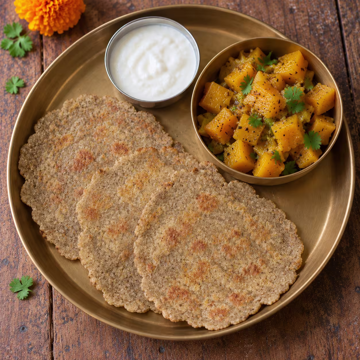 9 Days of Easy Navratri Vrat Meals: 15 Recipes + 9-Day Plan + Grocery List - Plattershare - Recipes, food stories and food lovers Singhara Paratha with Kaddu Sabzi