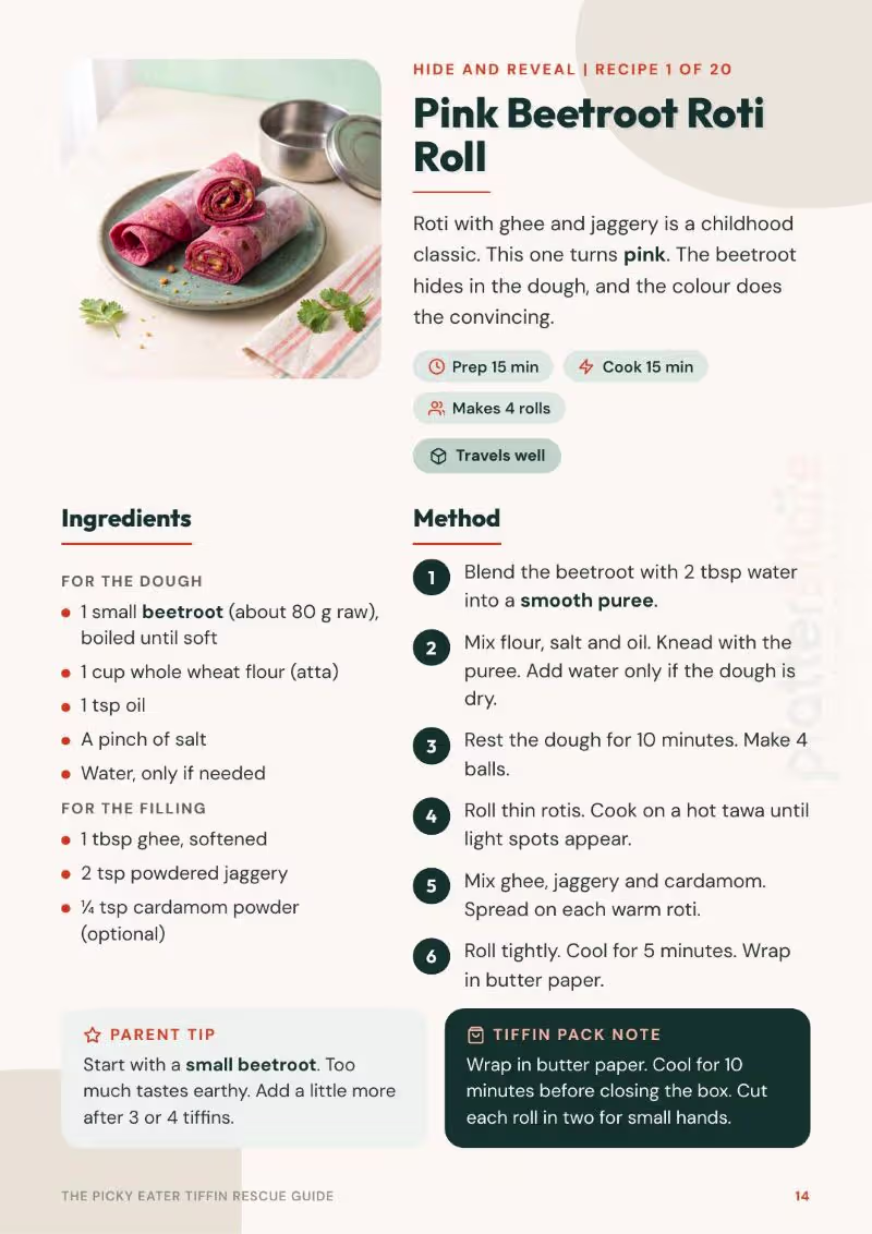 The Picky Eater Tiffin Rescue Guide - Plattershare - Recipes, food stories and food lovers Sample recipe page from the guide