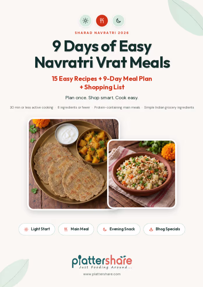9 Days of Easy Navratri Vrat Meals: 15 Recipes + 9-Day Plan + Grocery List - Plattershare - Recipes, food stories and food lovers Cover of the 9 Days of Easy Navratri Vrat Meals PDF