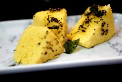 Moong Dal Dhokla - Steamed Gujarati Savory Cake.