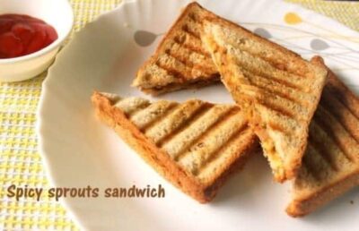 Spicy Sprouted Sandwich with Potatoes - a healthy and flavorful breakfast option. Perfect for a nutr.
