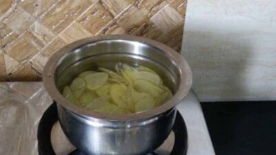 Homemade crispy potato chips made in an air fryer for a healthier snack.