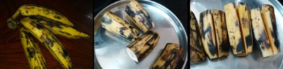 Steamed plantains with coconut filling, a Kerala breakfast delicacy.