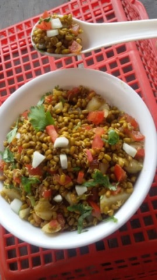 Tangy Twisted Moth Salad, a refreshing Indian chaat with spices and vegetables.