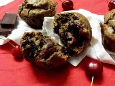 Healthy Cherry Chocolate Oat Muffins.