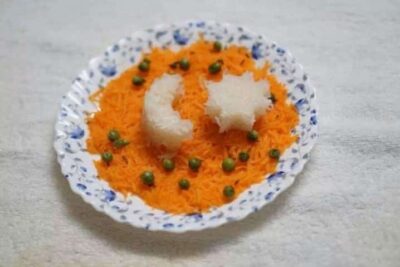 Vibrant summer salad with crunchy peas, shredded carrots, and radish slices on a decorative plate.
