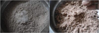 Close-up of ragi flour for healthy Ragi Puttu, a South Indian breakfast dish.