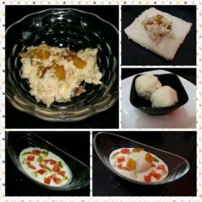 Sweet Bread Dumplings with Yogurt and Fruit.