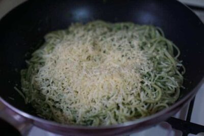 Healthy Spinach Spaghetti with Toasted Sunflower Seeds.