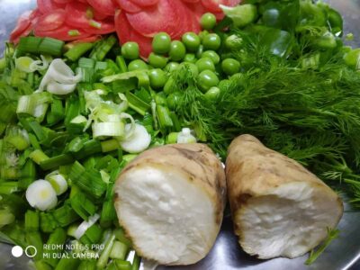Fresh chopped vegetables and herbs for healthy cooking and recipes.