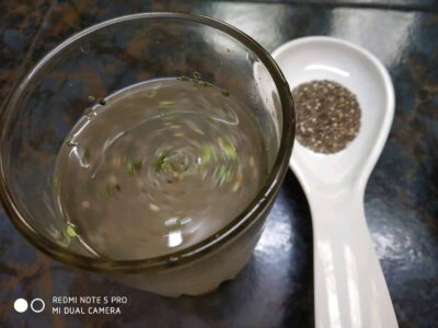 Refreshing herbal infused water with chia seeds for health and hydration.