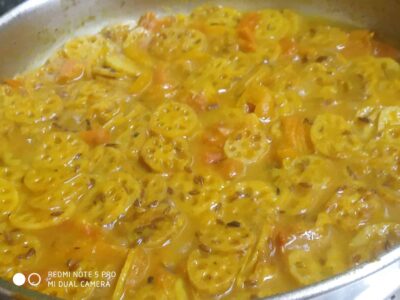 Lotus stems with moong dal