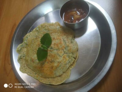 Moong chilla with ajwain leaves
